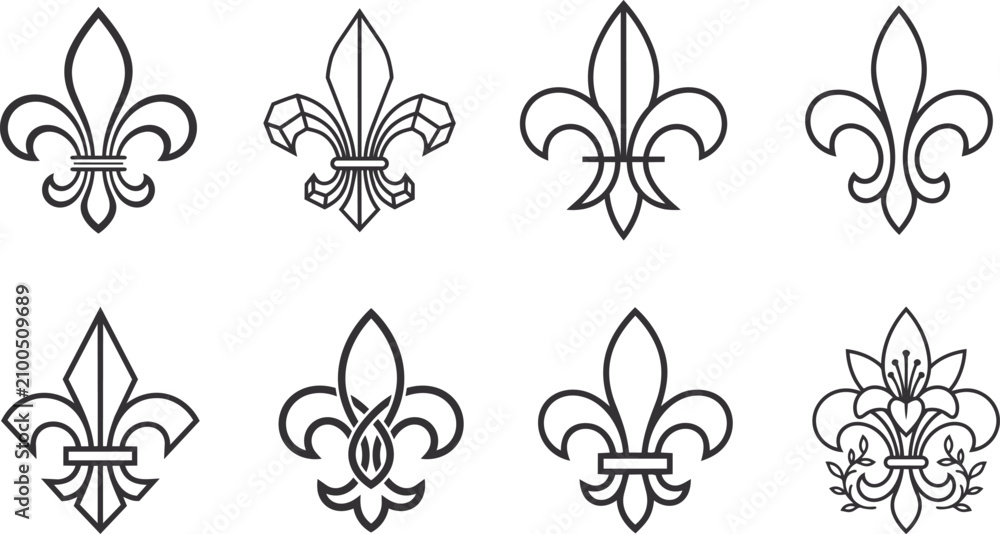 Fototapeta premium Luxury fleur-de-lis heraldic vector elements and royal lily icons set