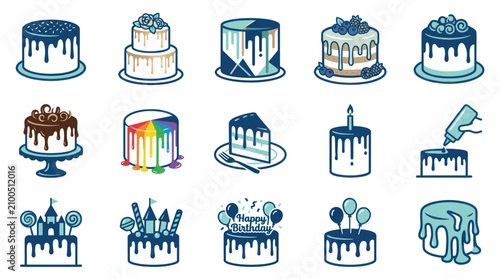 Quadro su tela Collection of decorated birthday cakes.