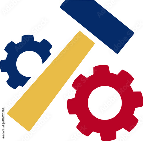 Hammer and gear industrial icon on transparent background. Concept illustration for Labor Day holiday celebrations and manufacturing sector promotions.