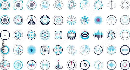 Photos Futuristic sci fi HUD tech circle interface elements icons set with digital rada