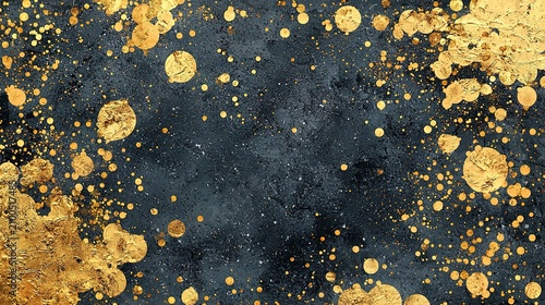 Elegant abstract background with gold splashes on dark surface for elegant design projects