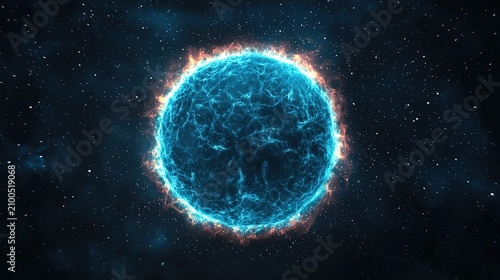 Beautiful blue star enveloped by vibrant cosmic flames and twinkling stars in the vastness of deep space