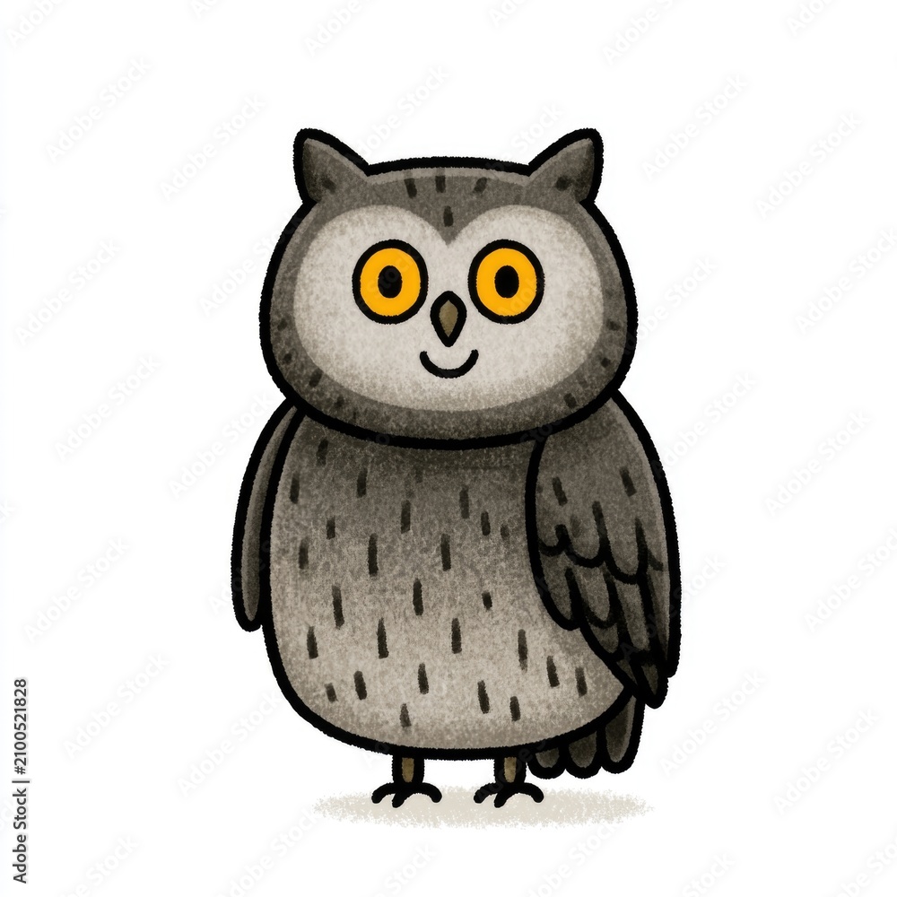 Obraz premium Cute Eurasian scops owl doodle illustration for children