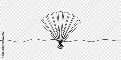 open folding fan  continuous one line drawing, Continuous Line Art Folding Fan Opened in Gentle Arc One Line Summer Cooling Concept