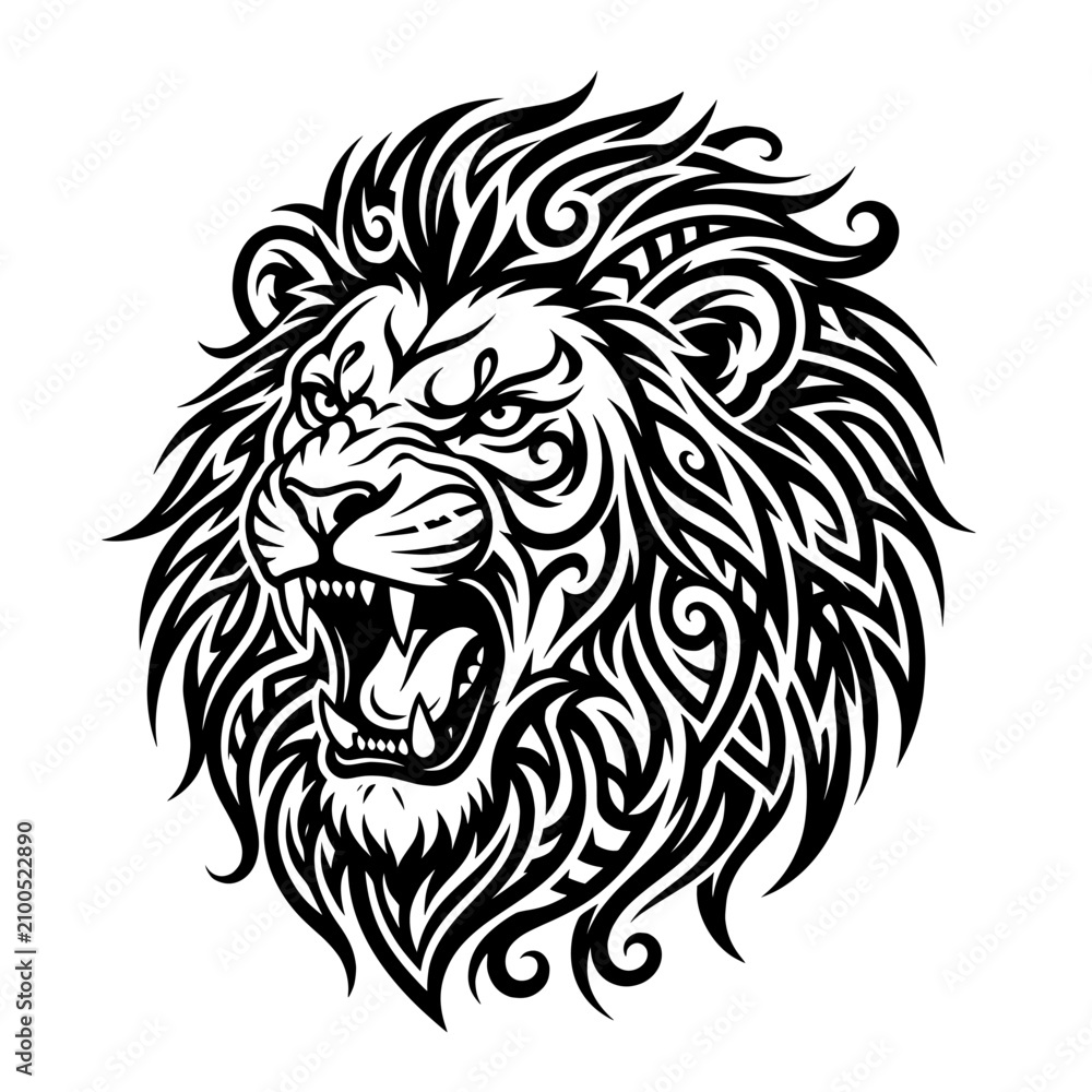 Fototapeta premium Ornamental Tribal Lion Line Art