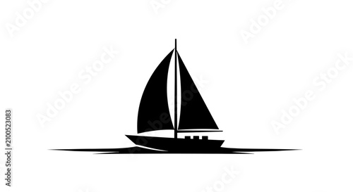 Minimalist sailboat vector silhouette on water, black sailing yacht icon, nautical vessel graphic for marine branding and travel logos