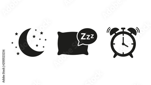 Photos Sleep and wake up icons with moon stars pillow and alarm clock