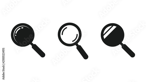 Quadro su tela Three magnifying glass icons in different views on white background