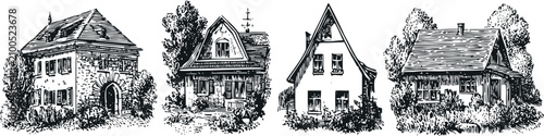 hand drawn vintage house sketches classic home architectural detailed line art collection