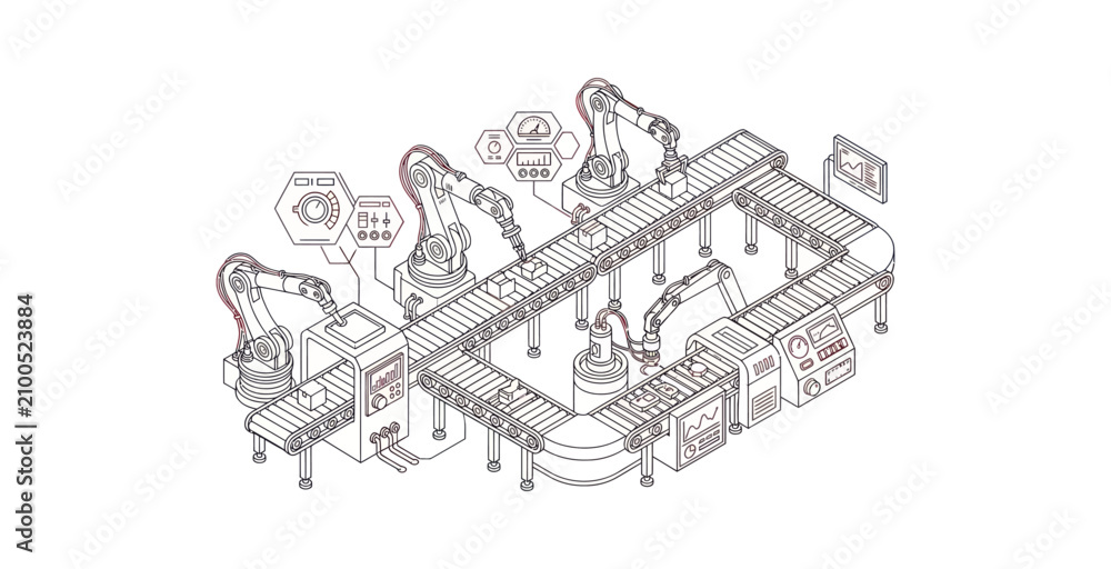 Obraz premium Automated Factory Production Line Vector Illustration