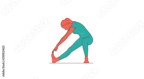 Canvas Print woman in green tights stretching forward.
