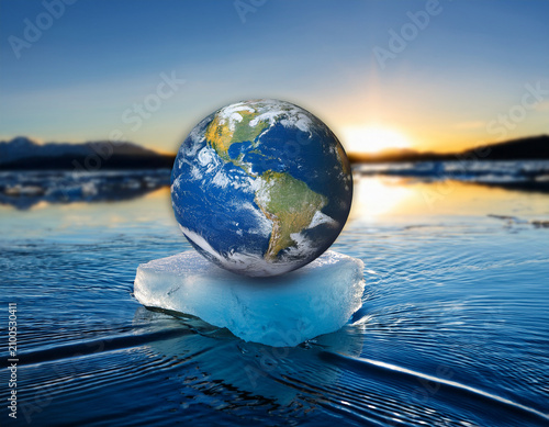 Earth Rising Over Arctic Waters Highlighting Climate Change and Global Warming Issues
