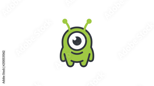 Obraz na płótnie Cute Green One-Eyed Alien Vector Illustration
