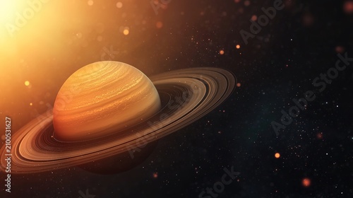 Breathtaking view of saturn surrounded by luminous rings and stars in a vast cosmic landscape