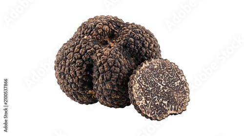 Obraz na plátne Black truffle mushroom with sliced cross section gourmet food ingredient isolated on transparent background png