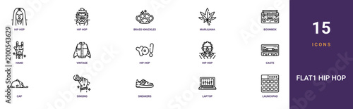 Foto Set of 15 outline web Flat1 Hip Hop icons such as launchpad, laptop, sneakers, s