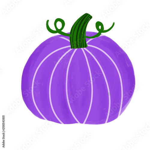 Purple Pumpkin Cute Hand Drawn Illustration Isolated on White Background