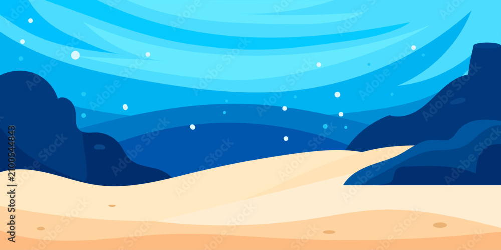Fototapeta premium Deep Underwater Blue Ocean Floor Background with Sand and Bubbles for Graphic Illustration
