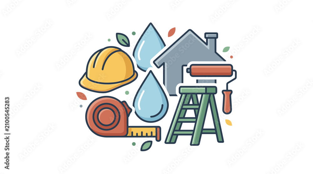 Obraz premium Home renovation and repair icons flat design