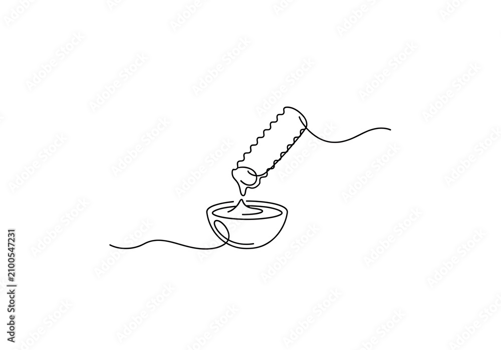 Obraz premium Continuous one line drawing of a cracker dipping into a bowl of creamy sauce or hummus dip