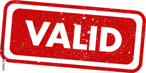 Red 'valid' stamp with distressed texture on white background approval and verification symbol