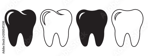 Fotografie Tooth Icon Set with Dental Care, Human Teeth and Dentistry Symbols in Solid, Out