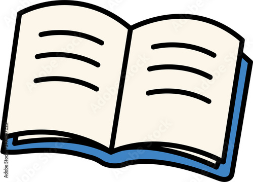 Konstfotografi A simple cartoon illustration of an open book with a blue cover and white pages showing lines of text