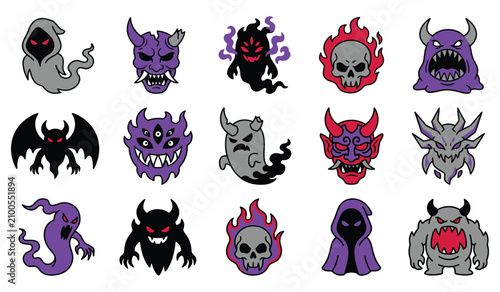 Tableau sur toile Halloween Demon Ghost and Monster Face Vector Collection