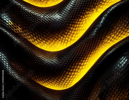 dark snake skin texture patten background with neon yellow glow and black fashion banner print