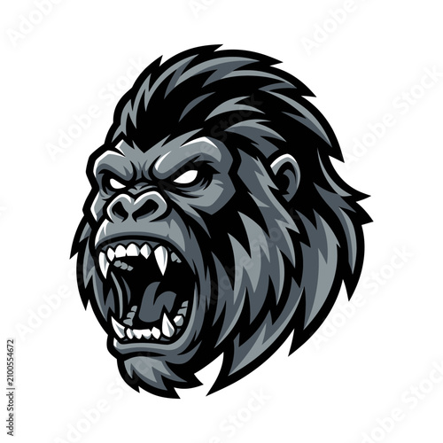 Angry Gorilla Face Closeup Illustration.