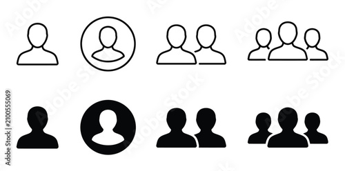 User Icon Set - Line and Solid People Icons, Person Profile Avatar and Group Vector Collection