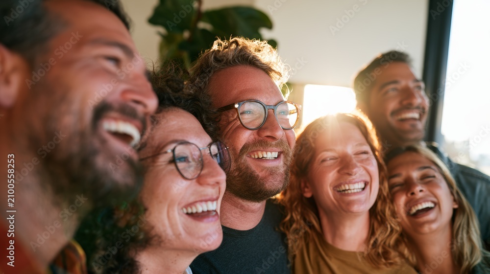 Fototapeta premium Jovial Family Gathering at Sunset, Posing for a Group Photo with Smiles and Laughter