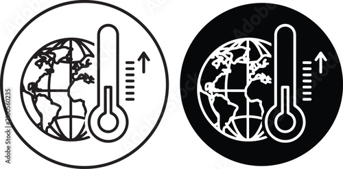 Illustrating the concept of global warming with a thermometer and planet Earth icon
