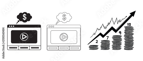 Online video content monetization and financial growth represented visually
