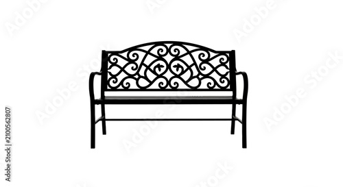 Fotografie Ornate black metal bench with floral design with design backrest decorative furn