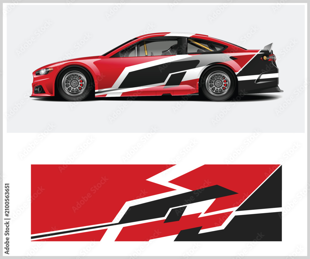 Fototapeta premium Modern Race Car Wrap Design with Abstract Graphics