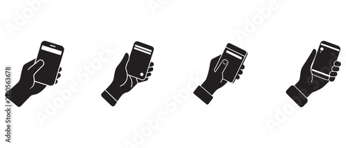 Hand holding smartphone in different positions  various hand gestures with mobile phone