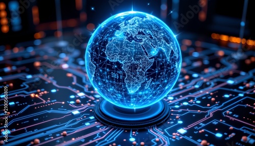 Futuristic Digital Globe Over Circuitry