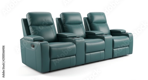 A luxurious green leather reclining home theater seating arrangement