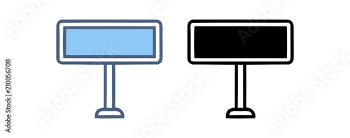 Foto Interactive information kiosk icon, digital signage screen display on stand line
