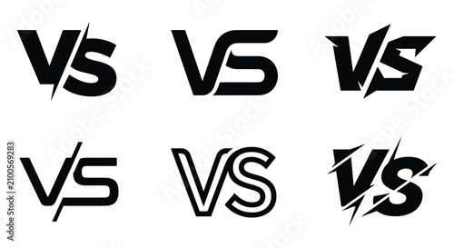Foto Versus lettering variations black vector illustration on white background