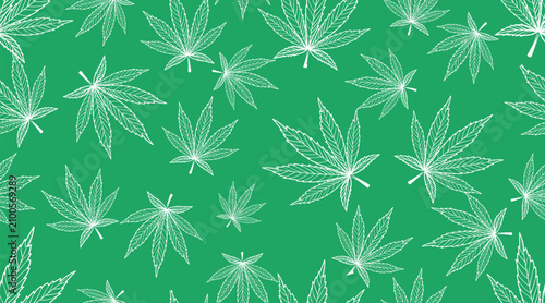 Seamless vector cannabis leaf pattern, cannabis leaf design, seamless fabric pattern.