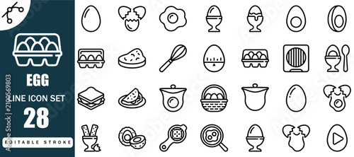 Egg and Breakfast Line Icon Set Editable Stroke. Vector Illustration