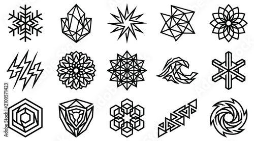 Bild auf Leinwand Clean Black and White Geometric Snowflake and Crystal Pattern Designs for Modern