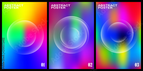 Foto Vibrant abstract posters featuring glowing circles and iridescent gradients, evo