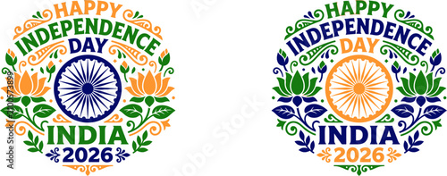 Indian independence day emblems with lotus flowers and ashoka chakra 2026