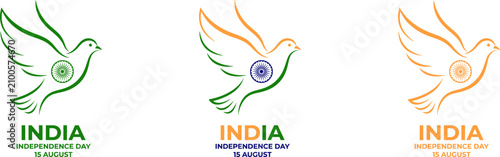 Bild auf Leinwand India independence day dove trio green saffron and orange vector graphics