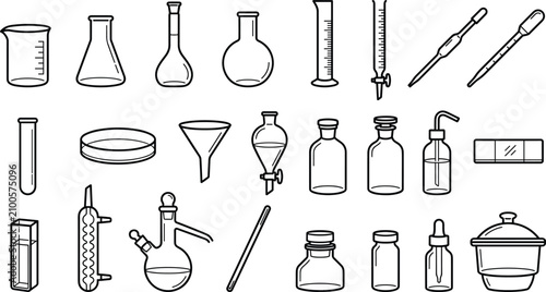 Canvastavla Laboratory glassware and scientific chemistry equipment vector icons set with ph