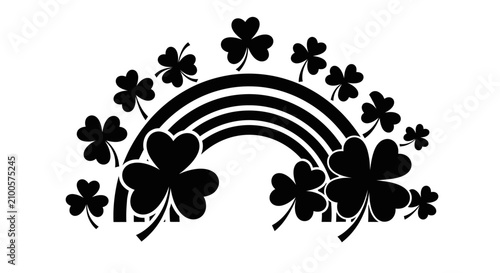 Fotografía Black silhouette of a rainbow with shamrocks on white background with st patrick