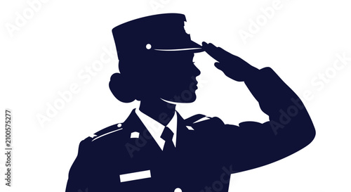 Obraz na płótnie Silhouette of a female soldier saluting with depicts dark blue silhouette woman